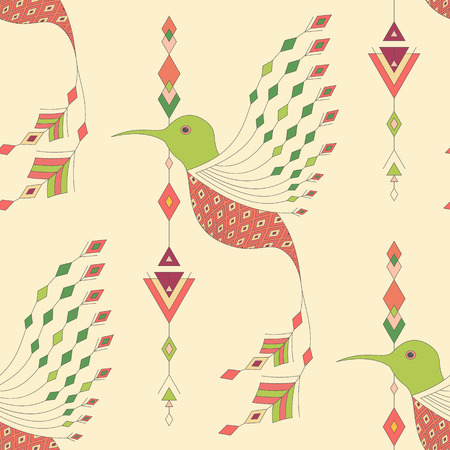 Exotic aztec birds seamless pattern. Geometric abstract tribal style. Vector illustration.のイラスト素材