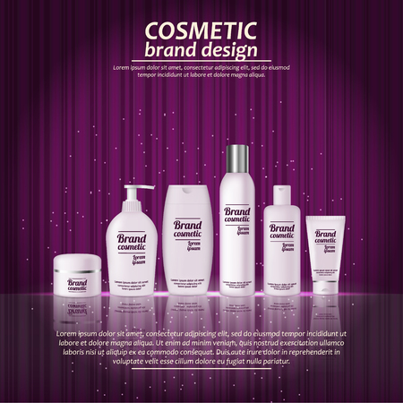 3D realistic cosmetic bottle ads template. Cosmetic brand advertising concept design with glowing sparkles on abstract texture background.のイラスト素材