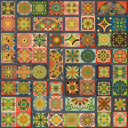 Seamless pattern with decorative mandalas. Vintage mandala elements. Colorful patchworkのイラスト素材