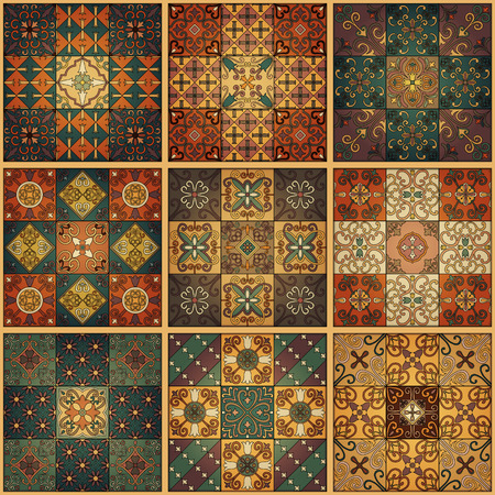 Seamless pattern with portuguese tiles in talavera style. Azulejo, moroccan, mexican ornamentsのイラスト素材