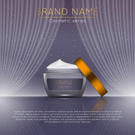 3D realistic cosmetic bottle ads template. Cosmetic brand advertising concept design with wavy light abstract background.のイラスト素材