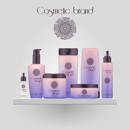 Set of realistic gradient color cosmetic bottle. 3D mockup bottle isolated on white background. Cosmetic products packageのイラスト素材