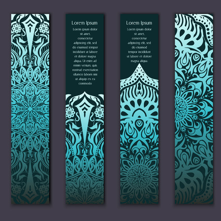 Card set with floral lace decorative mandala elements background. Asian Indian oriental ornate banners.のイラスト素材