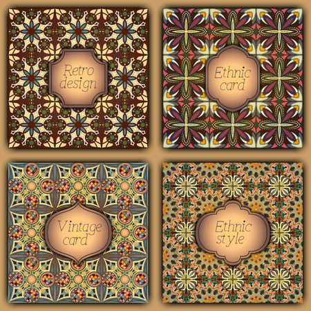 Set of cards in vintage style. Vector design templates. Vintage frames and backgroundsのイラスト素材