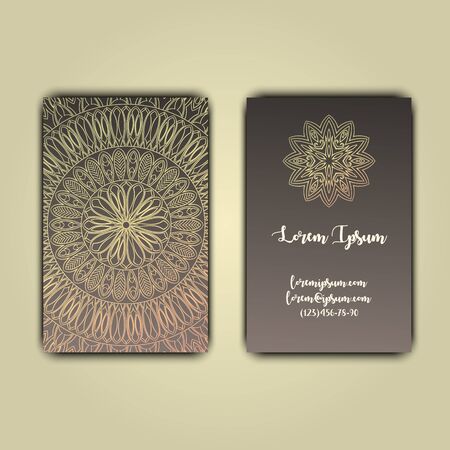 Luxury business cards with floral mandala ornament. Vintage decorative elements.のイラスト素材