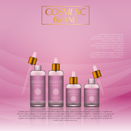 3D cosmetic vector illustration on a soft light waves background. Beauty realistic cosmetic product design template.のイラスト素材