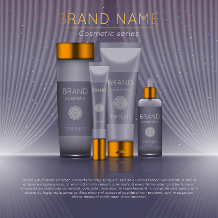 3D realistic cosmetic bottle ads template. Cosmetic brand advertising concept design with wavy light abstract background.のイラスト素材