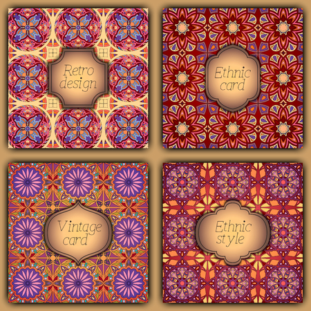 Set of cards in vintage style, vector design templates. Vintage frames and backgrounds.のイラスト素材