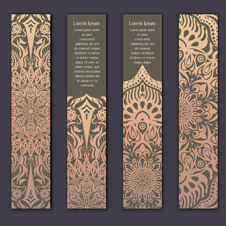 Card set with floral lace decorative mandala elements background. Asian Indian oriental ornate banners.のイラスト素材