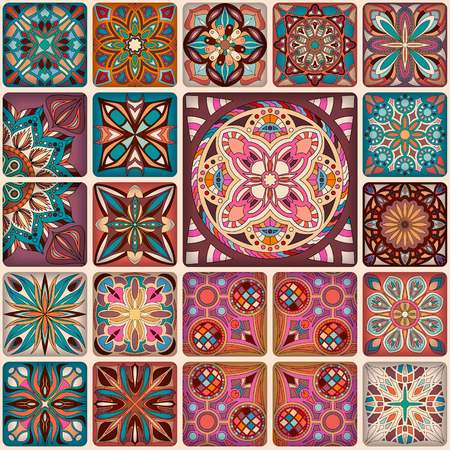 Decorative mandalas seamless pattern. Vintage mandala elements colorful patchwork.のイラスト素材