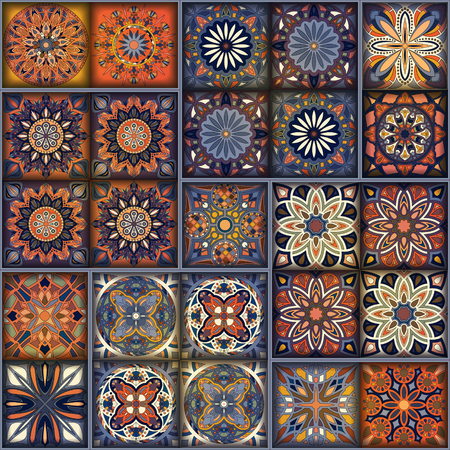 Decorative mandalas seamless pattern. Vintage mandala elements, colorful patchwork.のイラスト素材