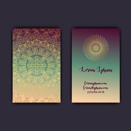 Luxury business cards with floral mandala ornament. Vintage decorative elements.のイラスト素材