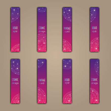 Banner card set with floral glowing decorative mandala elements background. Tribal,ethnic,Indian, Islam, Arabic, ottoman motifs.のイラスト素材