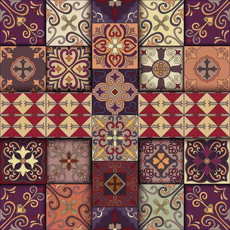 Seamless pattern with portuguese tiles in talavera style. Azulejo, moroccan, mexican ornamentsのイラスト素材