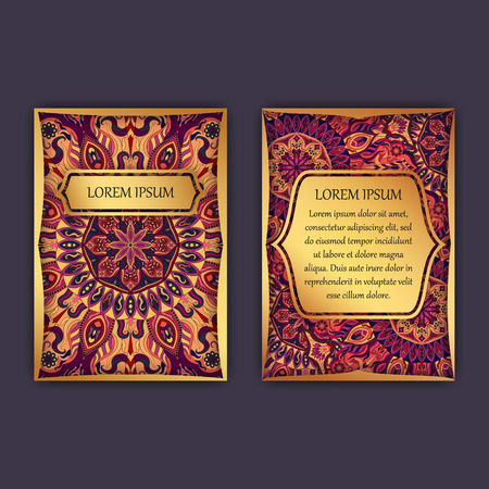 Vintage cards with floral mandala pattern and ornaments. Front page and back page. Luxury designのイラスト素材
