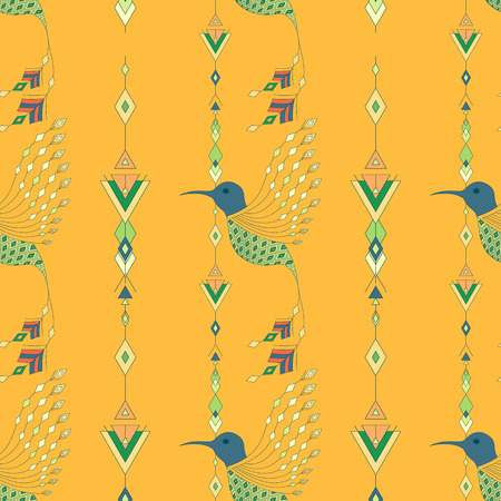 Exotic aztec birds seamless pattern. Geometric abstract tribal style. Vector illustration.のイラスト素材