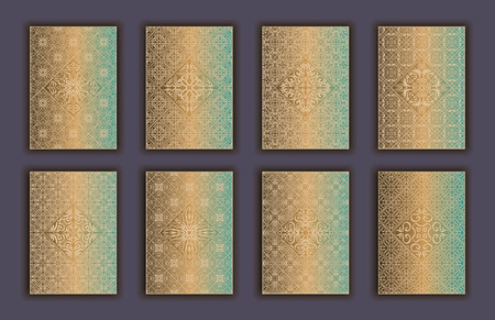 Card set with mosaic lace decorative elements background.のイラスト素材