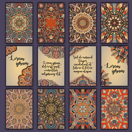 Card set with floral decorative mandala elements background.のイラスト素材