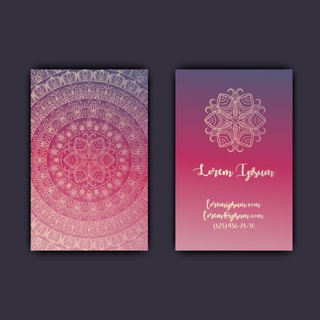 Luxury business cards with floral mandala ornament.のイラスト素材