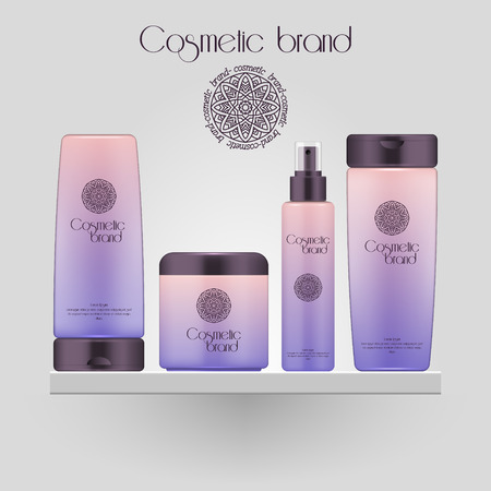 Set of realistic gradient color cosmetic bottle. 3D mockup bottle isolated on white background. Cosmetic products packageのイラスト素材