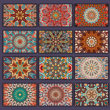 Collection retro cards shirts with ethnic backgrounds. Card of invitation with vintage design elementsのイラスト素材