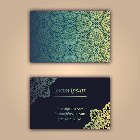 Luxury business cards with floral mandala ornament. Vintage decorative elements.のイラスト素材