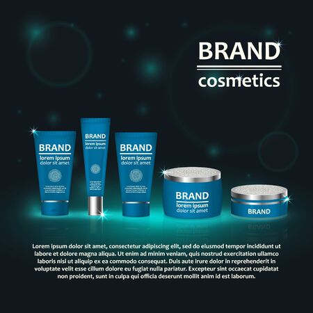 3D realistic cosmetic bottle ads template of Cosmetic brand advertising concept design with glitters and bokeh background.のイラスト素材