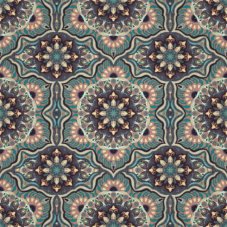 Ornate floral seamless texture, endless pattern with vintage mandala elements. Can be used for wallpaper, pattern fills, web page background, surface textures. Islam, Arabic, Indian, ottoman motifs.のイラスト素材