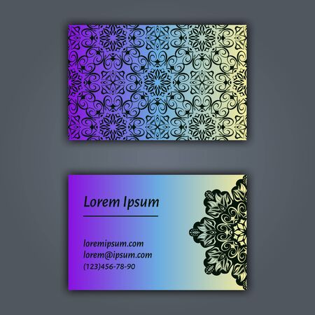 Luxury business cards with floral mandala ornament vintage decorative elements.のイラスト素材