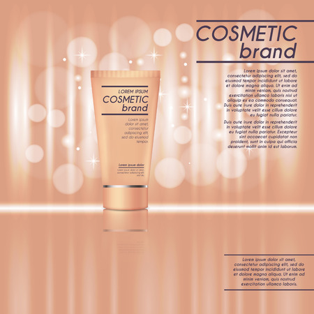 3D realistic cosmetic bottle ads template. Cosmetic brand advertising concept design with glitters and bokeh background.のイラスト素材