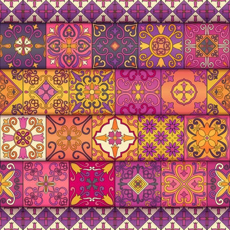 Seamless pattern with portuguese tiles in talavera style. Azulejo, moroccan, mexican ornamentsのイラスト素材