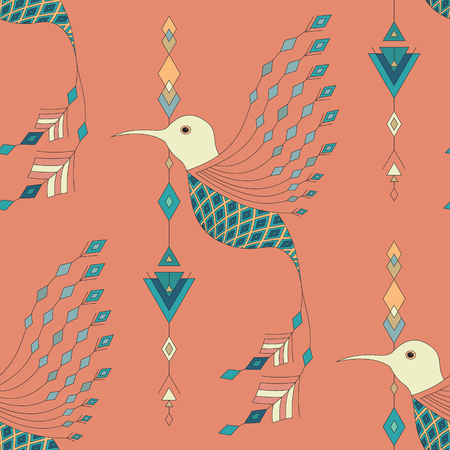 Exotic aztec birds seamless pattern. Geometric abstract tribal style. Vector illustration.のイラスト素材