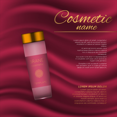 Vector 3D cosmetic illustration on a soft silk background. Beauty realistic cosmetic product design templateのイラスト素材