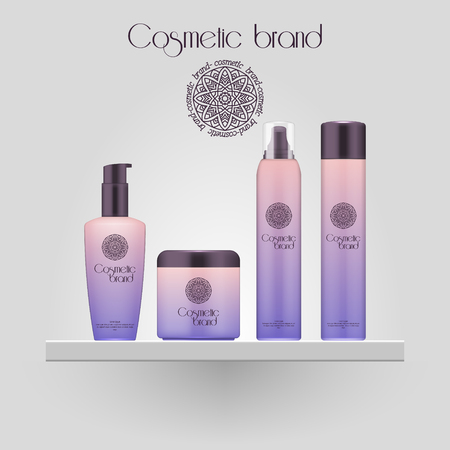 Set of realistic gradient color cosmetic bottle. 3D mockup bottle isolated on white background. Cosmetic products packageのイラスト素材