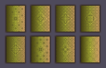 Card set with mosaic lace decorative elements background. Asian Indian oriental ornate bannersのイラスト素材