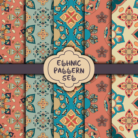 Set of patterns with abstract vintage elements. Vector decorative retro greeting card or invitation design.のイラスト素材