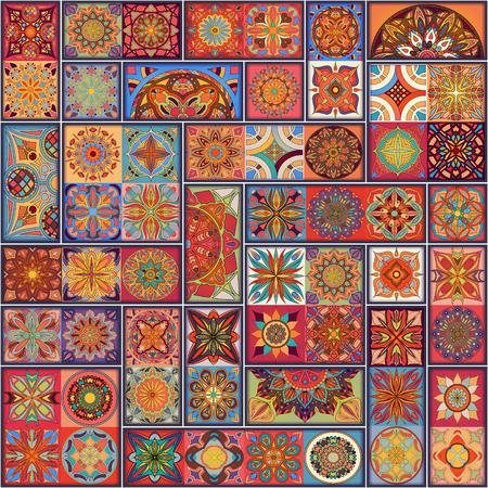 Seamless pattern with decorative mandalas. Vintage mandala elements. Colorful patchworkのイラスト素材