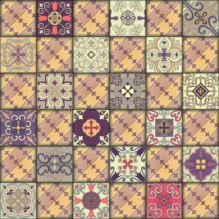 Seamless pattern with portuguese tiles in talavera style. Azulejo, moroccan, mexican ornamentsのイラスト素材