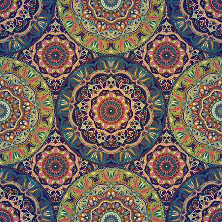 Seamless pattern mandala ornament. Vintage decorative elements. Hand drawn oriental backgroundのイラスト素材