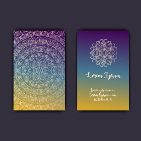 Luxury business cards with floral mandala ornament. Vintage decorative elements.のイラスト素材