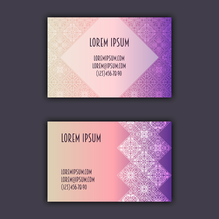 Ornamental mosaic business cards, oriental pattern, foil decorative elements.のイラスト素材