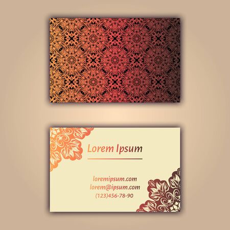 Luxury business cards with floral mandala ornament. Vintage decorative elementsのイラスト素材
