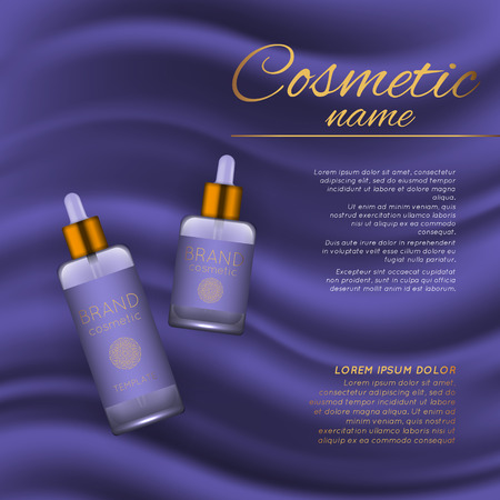 Vector 3D cosmetic illustration on a soft silk background. Beauty realistic cosmetic product design templateのイラスト素材