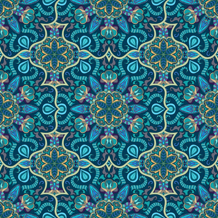 Ornate floral seamless texture, endless pattern with vintage mandala elements.のイラスト素材