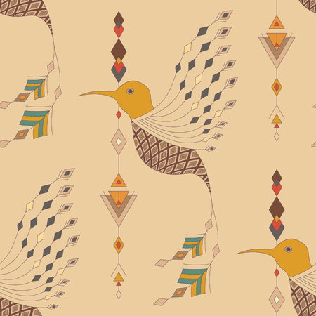 Exotic aztec birds seamless pattern. Geometric abstract tribal style. Vector illustration.のイラスト素材