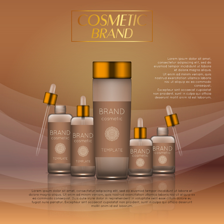 Vector 3D cosmetic illustration on a soft light waves background . Beauty realistic cosmetic product design templateのイラスト素材