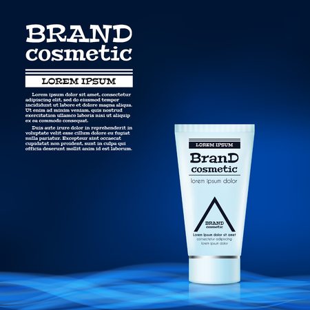 3D realistic cosmetic bottle ads template. Cosmetic brand advertising concept design with abstract glowing waves.のイラスト素材