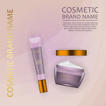 Vector 3D cosmetic illustration on a soft light waves background . Beauty realistic cosmetic product design templateのイラスト素材