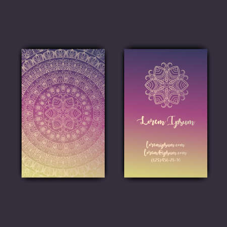 Luxury business cards with floral mandala ornament. Vintage decorative elements.のイラスト素材