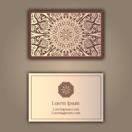 Luxury business cards with floral mandala ornament. Vintage decorative elements.のイラスト素材